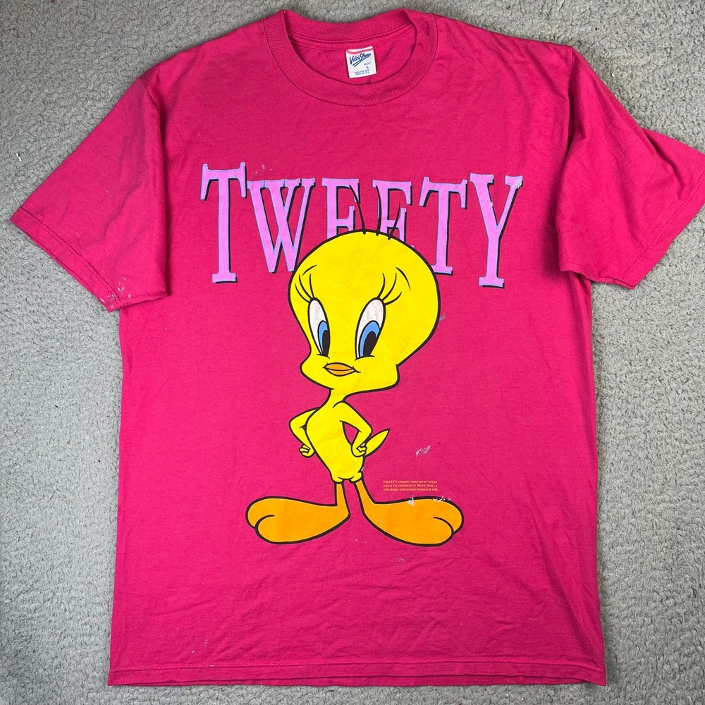 Velva Sheen T-Shirt Mens Large Pink Vintage 1992 Tweety Bird Looney Tunes Tee
